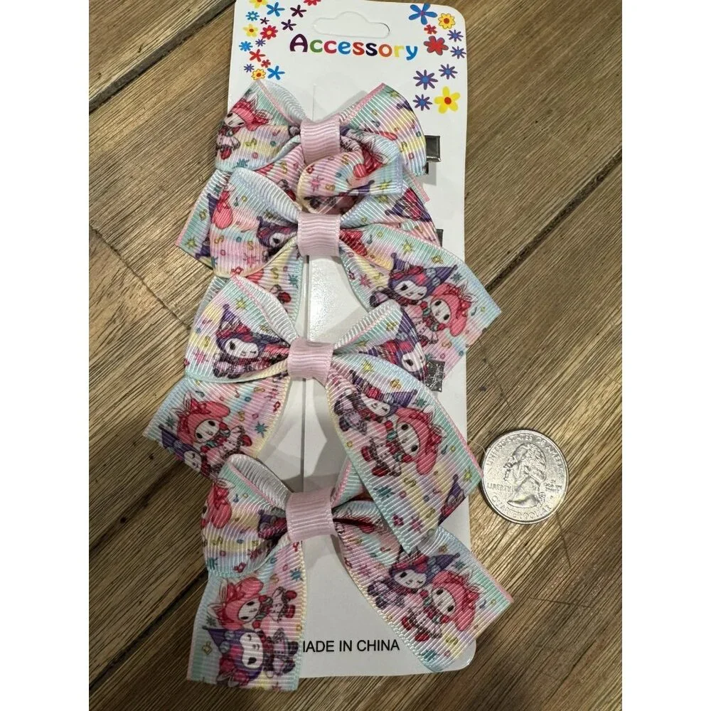 Hello Kitty Fashion Colorful Pink Hair Bow Cute Pink Hair Clip for Girls 4 PC
